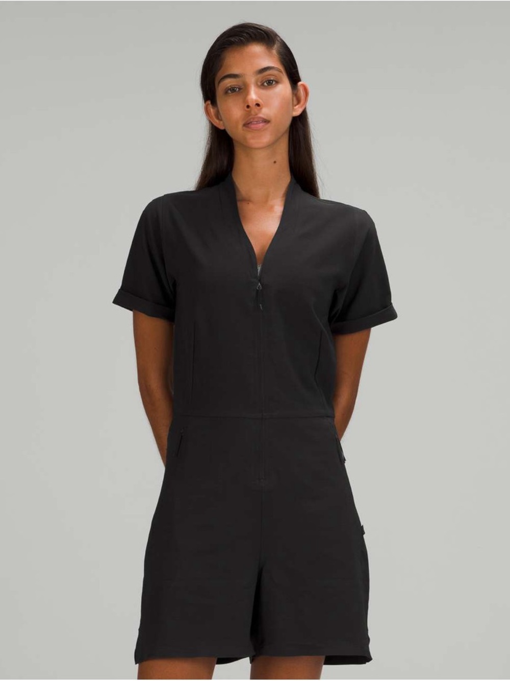 lululemon athletica Black Short-Sleeve Zip Romper